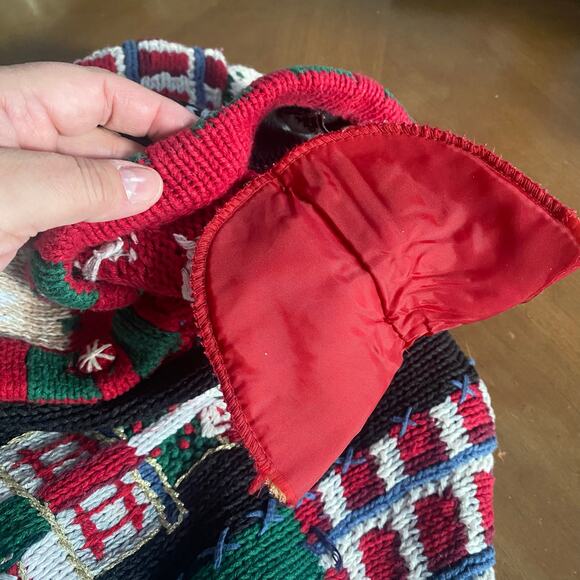 Vintage Christmas Tiara Cardigan Chunky Ugly Sweater XL Snowman Tree Cabincore - Picture 7 of 10